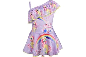 Lito Angels Traje de baño de Unicornio para niñas pequeñas, una Pieza de un Hombro, Fiesta natación de Verano, Rosa Caliente