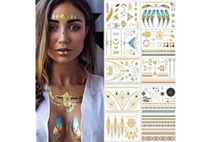 Meersee Tatuaże tymczasowe, migoczące, 10 sztuk w zestawie, metaliczne, w kolorze srebrnym i złotym, wodoodporne