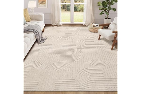 Enyhom Vardagsrumsmatta, fluffiga mattor för sovrum, tvättbara, halkfria, moderna golvmattor som inte fäller, tjock lugg, mattor för matsal, kök och kontor, 160 x 230 cm, gräddvit