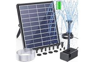 POPOSOAP 6.5W Solar Fountain Pump for Bird Bath Built-in 2400mAh Battery Backup, DIY Solar Water Fountain with Double-Layer Nozzles & Dry-Run Protection 5Ft Tubing for Ponds, Bird Bath, Water Features