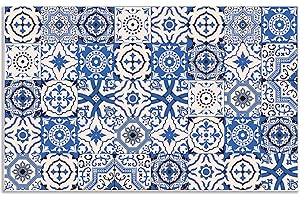 ARTland Spritzschutz Küche aus Alu für Herd Spüle 80x50 cm (BxH) Küchenrückwand mit Motiv Mosaik Fliesenmuster Abstrakt Fliesenoptik Orientalisch Blau H6ZH