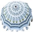Ravaiyaa - Attitude is everything Floral Printed Large Garden Outdoor Sun Shade Parasol Hand Block Print Beach Party Patio Umbrella