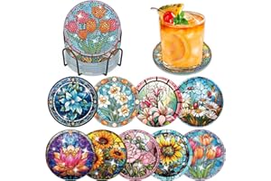 Lxmsja 9PCS Peinture Diamant Dessous de Verre, Kit Diamond Painting Paysage, Enfant Activité Manuelle Adulte, sous-Verres Art de Diamant avec Support, Kits de Peinture au Diamant