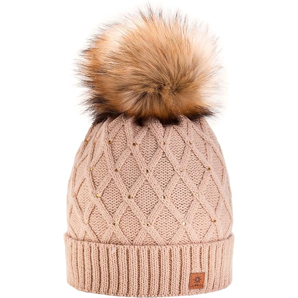 Yanmucy, berretto invernale da donna con paillettes, lavorato a maglia, con pompon staccabile, per donne e ragazze, Oro, Etichettalia unica