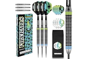 WINMAU Darts Fireball 22g Laiton Jeu de fléchettes à Pointe en Acier avec ailettes et tiges de fléchettes (tiges) et étui à fléchettes Inclus
