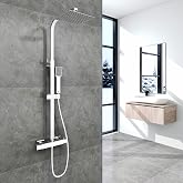 Aica Sanitarios Thermostatic Shower Column, Shower Head Set with Thermostatic Tap 38 &deg;C, Rain Shower, Height Adjustable 800 m