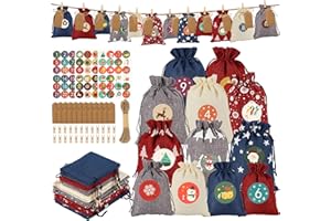 Cokaca 24X Adventskalender zum Befüllen, Adventskalender Selber Befüllen Stoff, Weihnachtskalender zum Befüllen Groß, Adventskalender Säckchen zum Befüllen Jute, 2024 Adventskalender Kinder