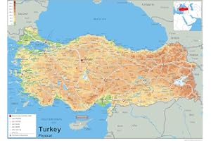 Fysisk karta över Turkiet, storlek A1, 59,4 x 84,1 cm, laminerat papper