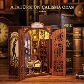 Atat&uuml;rk &Ccedil;alışma Odası Mini Kitap Evi &ndash; DIY Book Nook Kit, LED Işıklı Ahşap Minyat&uuml;r Hobi Seti