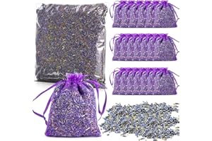 CaiTang Fiori di Lavanda Essiccati, 120G+20 Bustine in Organza, Lavanda Sfusa per Sacchetti Profumati, Vera Essiccata per Guardaroba, Biancheria e Ripostiglio