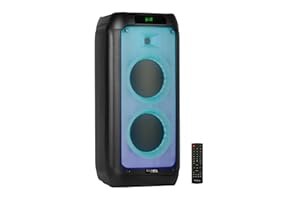 Ibiza - WAVE8 - Enceinte de 600W/2x8” avec Bluetooth, USB et microSD - Effets LEDs Wave et Connexion sans Fil TWS - Noir