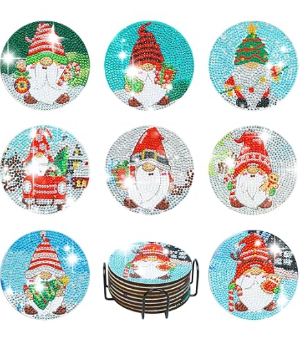 Set Da 10 Sottobicchieri Natalizi Fai Da Te Con Diamantini 5D, Kit Completo Con Acrilico E Strumenti, Tema Natale