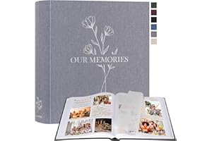 Lanpn Album Fotografico Scrapbooking, Our Memories Grande Lino DIY Scrapbook 160 pagine bianche con divisori di cellofan, per foto 9x13 10x15 13x18 cm (Grigio, 30x33,5cm)