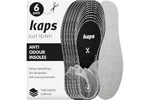 6 Pair Pack Anti Odour Shoe Insoles Set with Odor Eating Charcoal | Shoe Inserts | Kaps Odour Stop | Cut to Size