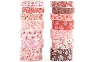 Songdao 14 Rollos Sakura Washi Tape Set cinta adhesiva decorativa Flor Washi Glitter Adhesivo de Cinta Decorativa para DIY Crafts Scrapbooking (pétalos de colorete)