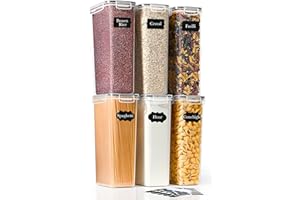 GoMaihe Juego de 6 cajas de almacenamiento 2,8 L: Con tapa para pasta | Herméticas para cereales, harina, fideos y azúcar | Sin BPA | Aptas para lavavajillas