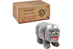 Mattel Minecraft Interaktives Plüschtier mit Sound & beweglichem Mund, Dennis der Wolf, inspiriert von einem Minecraft-Film