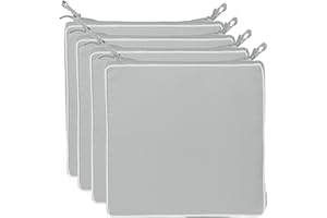 Brandsseller Lot de 4 Coussins de Chaise 40x40x4 cm - Galette de Chaise hydrofuge et anti-salissure avec Liens et Passepoil – pour l’intérieur et l’extérieur – Cuisine, Terrasse, Jardin – Gris Clair