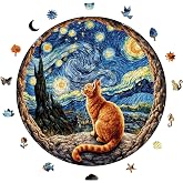 WePuzzleUp Ahşap Puzzle Yetişkin - Yıldızlı Gecenin Altındaki Kedi - 252 Par&ccedil;a, 29 x 29 cm - Yapıştırıcı Folyo Dahil - Benzer