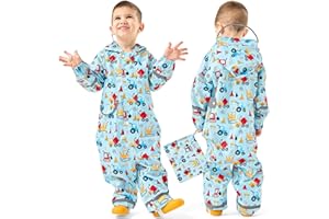 Baogaier Ragazzi Ragazze Impermeabile con Cappuccio Bambini Tuta da Pioggia Leggero Tutto in Uno Giacche Stampe Cartone Tutina Antipioggia Giacca Poncho Impermeabili Abbigliamento 1-9 Anni