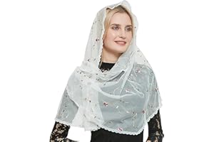 Leimandy Orthodox Veil Head Covering with Embroidered Flowers Catholic Chapel Mantilla veil V50