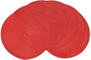 HNVNER Tovagliette Americane Lavabili, Tovagliette Rotonde, 36cm, Set di 6 Tovagliette Colazione, Resistenti al Calore, Tovagliette Lavabili Plastica per Cucina Matrimoni Eventi Festa, Rosso