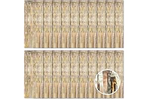 OHIYOO 20 Stück Champagner Gold Metallic Lametta Vorhänge 1 x 2.5M Folien Fransen Lametta Vorhange Hintergrund für Geburtstag Partydekor Verlobung Hochzeit Weihnachten Neujahr Dekoration (Champagner Gold)