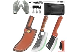FULLHI Cuchillo de Carnicero Portátil de Acero al Carbono Forjado Juego de Cuchillos de Chef Plegables para Outdoor Camping Barbacoa (6.5''Butcher Knife and 4.5''Folding Chef's Knife)