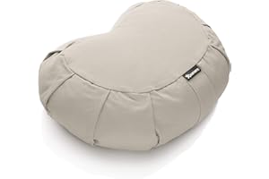 BODYMATE Cojín de Yoga Media Luna 42 cm Largo 30 cm Ancho 15 cm Alto | Relleno de cáscaras de Trigo sarraceno | Funda extragruesa y Lavable en Lavadora de algodón 100% | Cojín de meditación