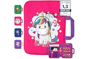 GRINSEZWERGE Tasche für Edurino & Tonies Figuren im Emma Einhorn Design in Pink I Aufbewahrung für Edurino Stift, TipToi Stift, Bücher & Zubehör I Kinder Tragetasche mit Platz für 15 Figuren