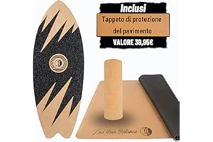 JUCKER HAWAII Balance Board con Rocker Shape | Set con tappetino protettivo | Rullo di sughero | Cuscino | Ocean Rocker | Balance Board in legno | Surf Balance Board