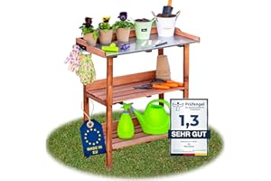 ITA Pflanztisch Premium - Pflanzentisch mit verzinkter Arbeitsplatte - Gärtnertisch aus Holz - Wetterfest - Made in EU - Direkt vom Hersteller - FSC Zertifiziert - Outdoor & Indoor - 76x38x89 cm Braun