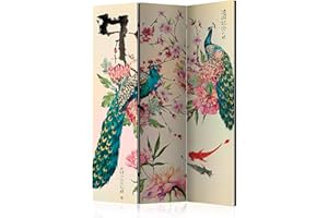 murando Decorative Room Divider Orient Japan 135x172 cm / 54"x68" Single-Sided Folding Screen Room Partition Non-Woven Canvas Print Opaque Display Zen Peacock p-C-0002-z-b