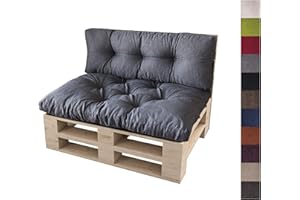 sunnypillow Palettenkissen Auflage Set für Europaletten Indoor und Outdoor Palettenpolster Palettensofa Kissen mit schöner Steppung Set:Sitzkissen 120x80 + Rückenkissen 120x40, Anthrazit