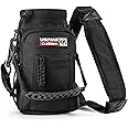 Wild Wolf Outfitters Water Bottle Holder for 32oz Bottles Black - Carry, Protect and Insulate Your Best Flask with This Carrier w/ 2 Pockets & an Adjustable Padded Shoulder Strap.