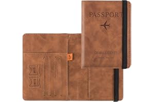 Sciphylia Funda Pasaporte Portadocumentos Viaje Porta Pasaporte Duraderas con Bloqueo RFID Cuero de PU Porta Documentos para Viaje Accesorios para Hombre Mujer (Camello)