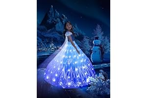 UPORPOR Princess Costumes for Girls, Light Up Snow Princess Dress Up for 3 4 5 6 7 8 9 10 Year Old Girls, Fancy Ice Dress for Kids Halloween Costumes Christmas Birthday Gift