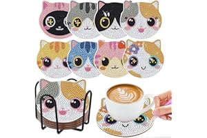 CAYUDEN 8PCS Posavasos Diamond Painting, 5D DIY Gatos Coasters Corcho Pintura de Diamante Manualidades Kit Coffee Mug Gato Coaster Mesa Escritorio Home Decoracion Adultos Principiantes Regalo