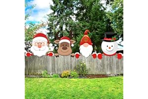 AMYHILL 4 Stück Weihnachtszaun Peeker Dekoration Peeking Garten Hof Dekorationen Zaun Dekorationen Xmas Outdoor Garten Zaun Schild Ornament Weihnachtszaun Peeker Kunst für Urlaub Terrasse Home Decor