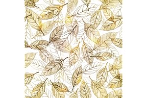 YULLPAPER Papier Peint Adhesif Mural Motif Feuille D'or Rouleau Adhesif Decoratif 44,5cm x 10m Vinyl Film Adhesif Pour Meuble Cuisine Papiers Peints Vintage Blanc et Or Déco Salon Chambre Autocollant Meuble