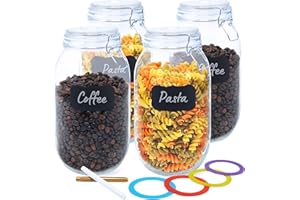 LG Luxury & Grace Pack 4 Tarros de Vidrio, 2 L (26x12,5 cm). Botes Herméticos de Cristal. Tarros de Cocina con Anillo de Silicona. Frascos para Conservas y Almacenamiento de Alimentos.