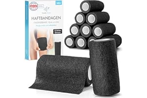 ‎HEALTH PRESS Health Press Selbstklebender Verband – 12 Bandagen Rollen (10cm x 4,5m) – Pflaster Rolle Verbandsmaterial – Elastische Bandage – Haftbandage selbstklebend (Schwarz, 12 Rollen)
