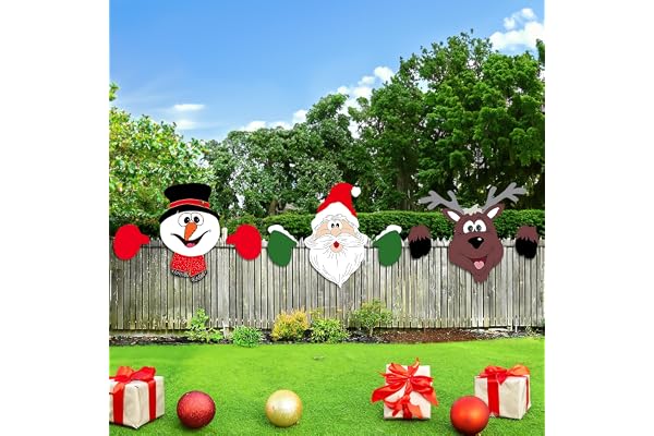 3 Pcs Decoration Noel Exterieur pour Clôture, 40cm x 30cm Pere Noel Exterieur, Decoration Renne de Deco Noel Exterieur, Bonhomme de Decoration Exterieur Noel, pour I'extérieur pour Jardin, Cour, Fête