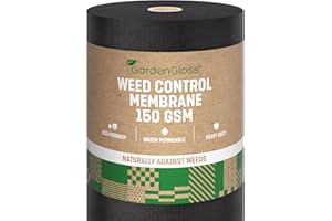 GardenGloss 50m2 Weed Control Membrane Heavy Duty (150gsm) - Water Permeable and Tearproof Weed Barrier Fabric - Weed Control Fabric with High UV-Stabilisation (50m x 1m, Roll)