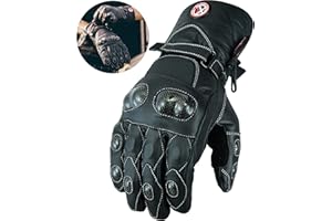 Texpeed Mens Winter Motorcycle Leather Gloves - Waterproof Motorbike Riding Moped Warm Long Gloves With Biker Armour Protection