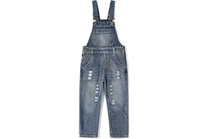 KIDSCOOL SPACE Mono de mezclilla rasgado lavado a la piedra con bolsillo grande para bebés y niñas pequeñas