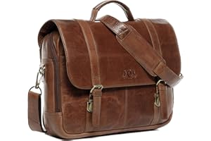 SID & VAIN Sac de collège avec Bretelle Spector | Compartiment 15" Laptop Cuir véritable | Mallette XL Grand Homme Marron | Sac pc Portable Fait à la Main