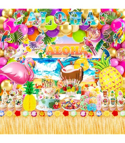DIELOVEHUA Lot de 8 ballons hawaïens, en aluminium, pour fête hawaïenne, flamant rose, ananas, palmier, cactus, pour anniversaire, mariage, fête tropicale, fête sur la plage (C