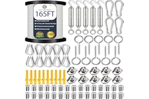 GZFTMKOBNS Kit Traliccio per Piante Rampicanti, 78PCS Cavo d'Acciaio Inox 304 2mm + 50m Cavo + Tenditori M5, Sistema di Sostegno per Piante da Esterno, Giardino, Balcone