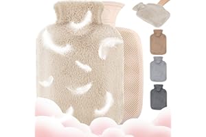 IRABEY Wärmflasche mit Bezug - 2L Groß Wärmflasche mit Kängurutasche, Wärmflasche Kinder, Wärmflaschen zur Behandlung von Schmerzen & Fieber, Bettflasche für Kinder und Erwachsene (Hellbraun)